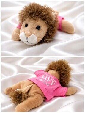 Vintage ASI Bean Bag Stuffed Lion With Pink Sweatshirt "Someone in the Navy."